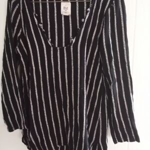 Billabong Black and White Vertical Stripe Long Sleeve Top